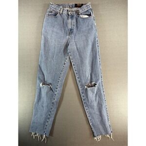 VTG Sasson Jeans Womens 9/10 Light Wash Blue Distressed Fringe Mom Denim